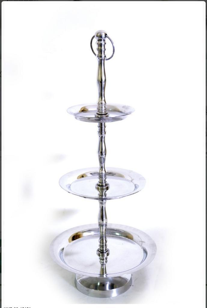 Cake Stand - Medium Size, Two-tier Round Design In Polished Gold Metal | Includes Convenient Handle For Easy Transport And Versatile Display