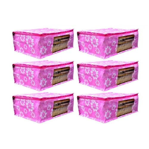 PVC Saree Packaging Bag - PVC Material, 18x12x10 cm, Pink Color | Stand Up Pouch Design for Apparel Storage and Display