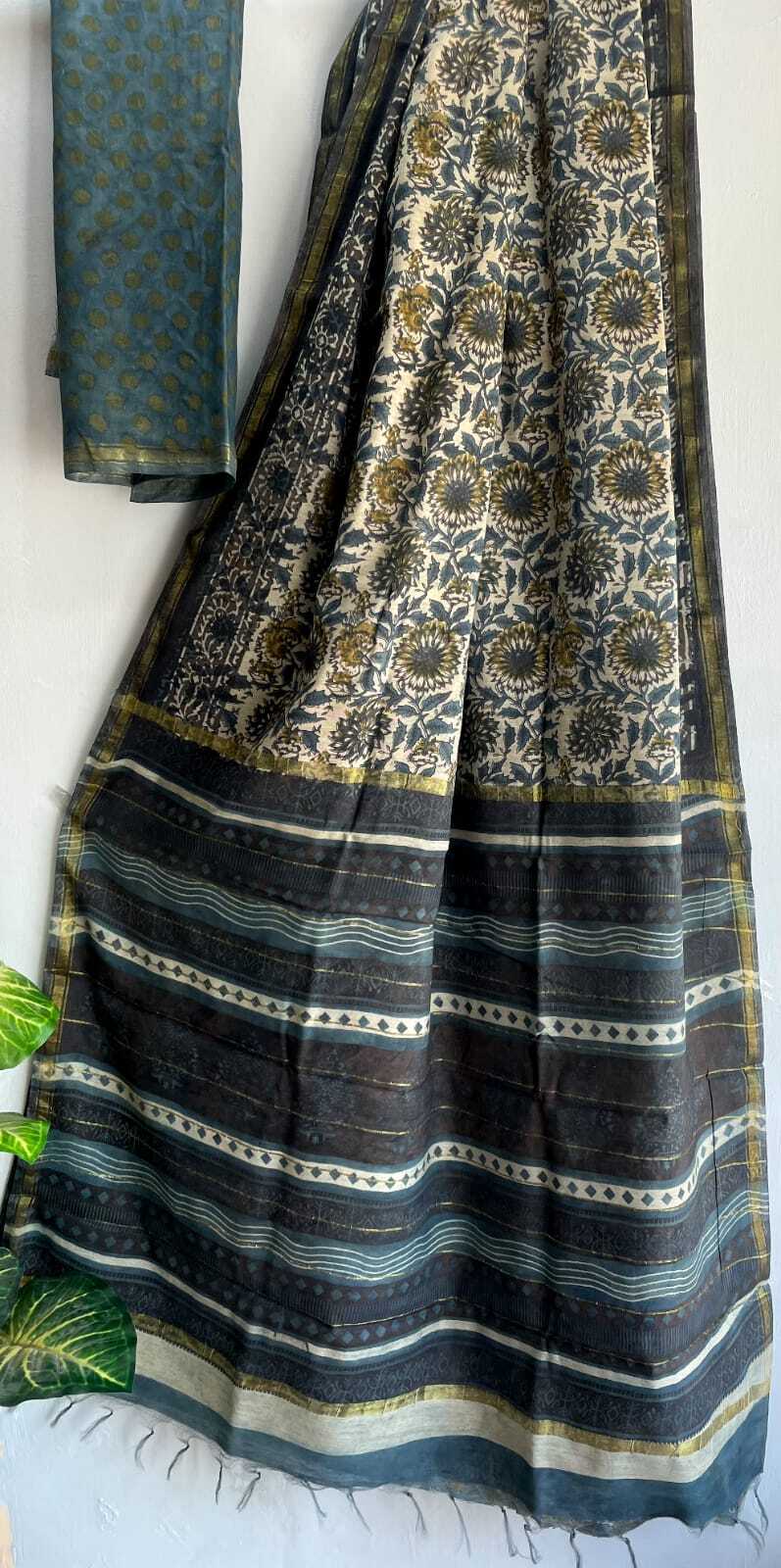 Chanderi Cotton Sarees - 5.50 Mtr Length, Indigo Color | Soft Cotton Silk Fabric, Elegant Hand-block Print, Comfortable Wear, Unique Style