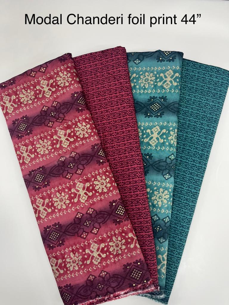 Modal Chanderi Print Foil - Width 44", All Colors Available | Ideal For Kurtis And Dresses Made From Soft Chandri Foil