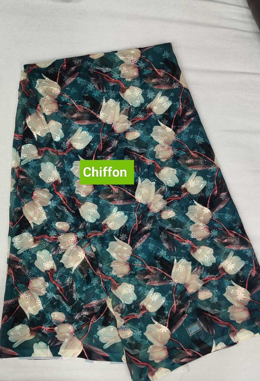 Chiffon Hakoba Print - Smooth Printed Fabric, 44 Inches Wide, Multicolor For Suit And Saree Dress Material | Washable, Quick Dry, Party Wear
