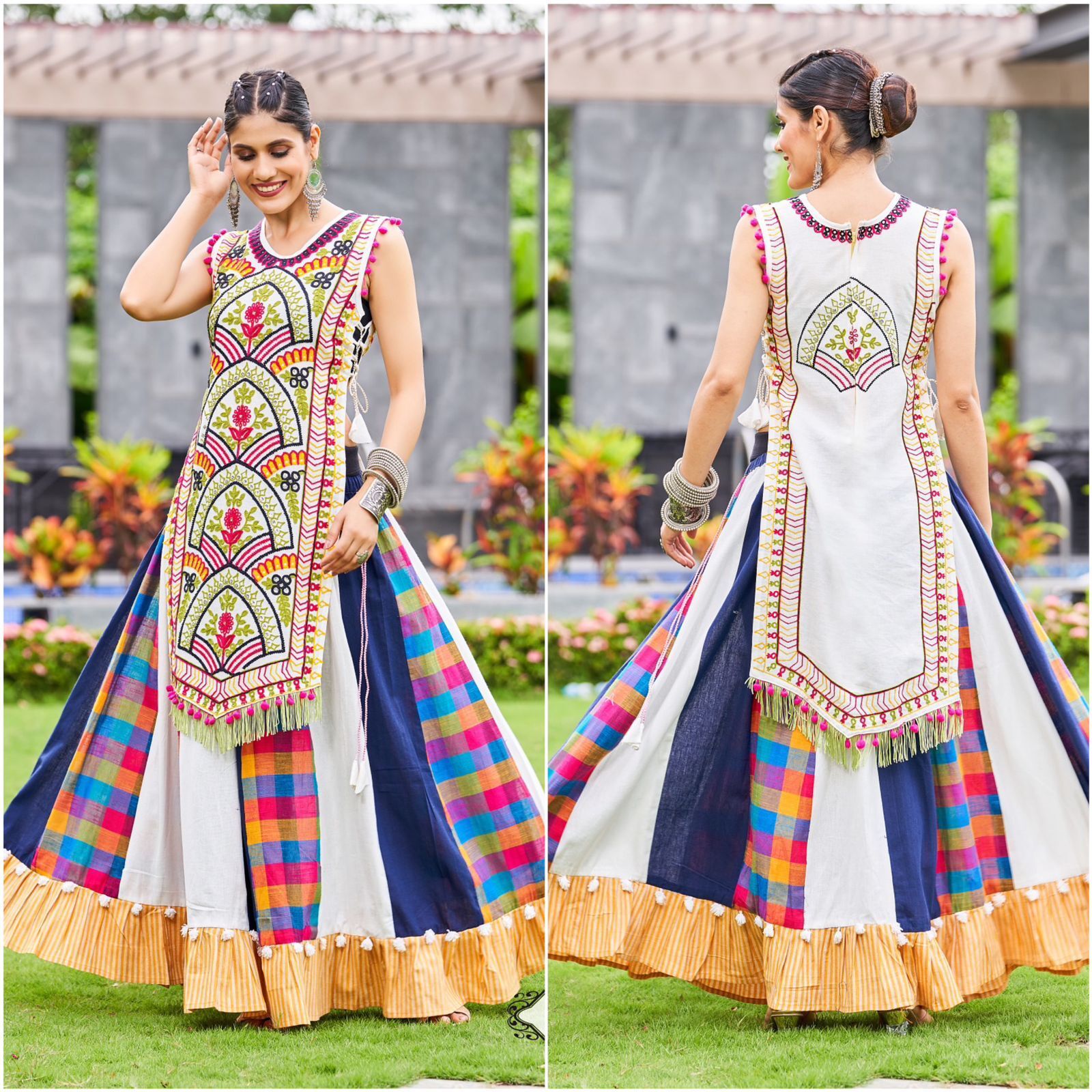 Unic Navratri Lehenga Collection - Cotton, Sizes S-xxl, 40 Inches Length | Colorful, Embroidered, Handmade Latkans, Flairy Skirt