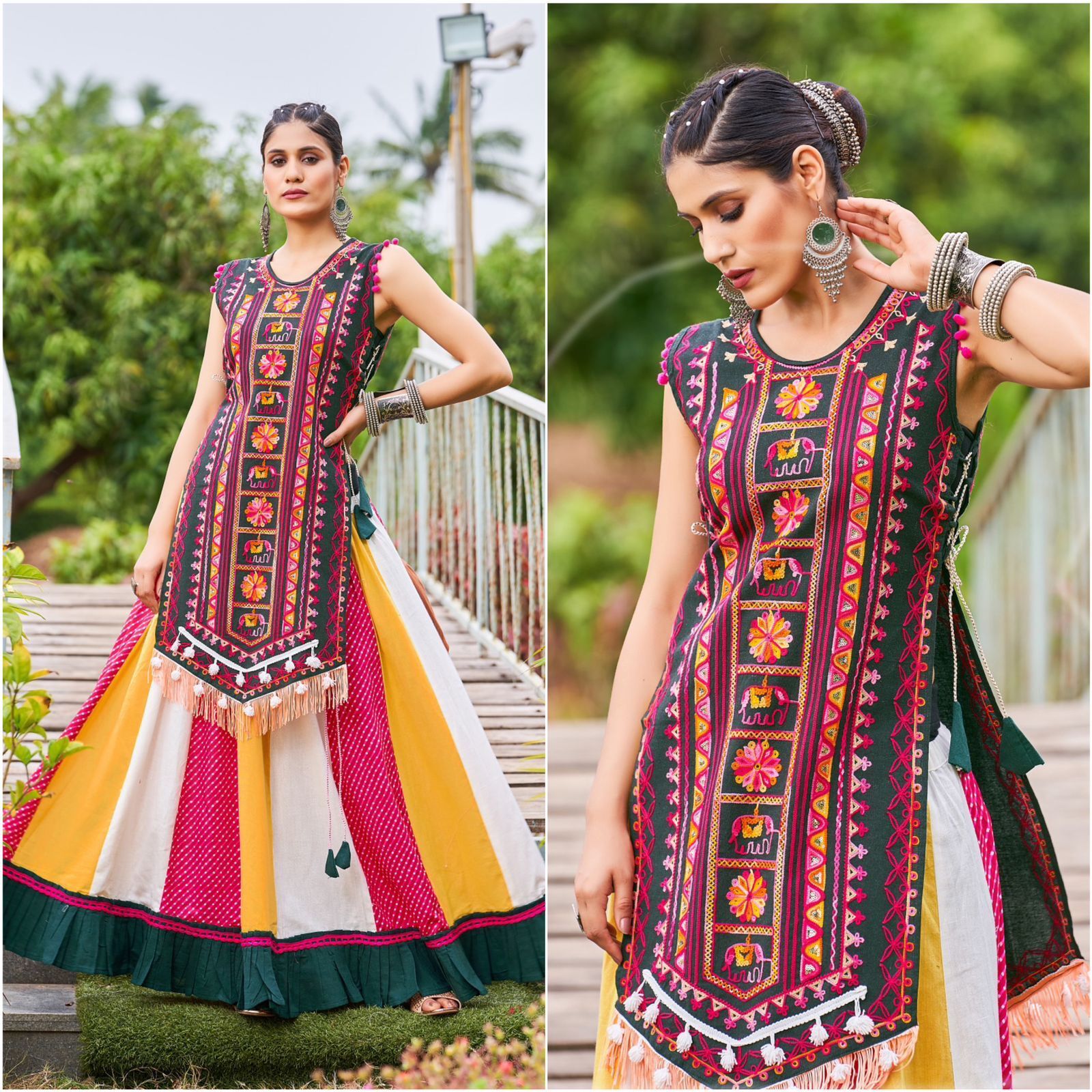 Unic Navratri Lehenga Collection - Cotton, Sizes S-xxl, 40 Inches Length | Colorful, Embroidered, Handmade Latkans, Flairy Skirt