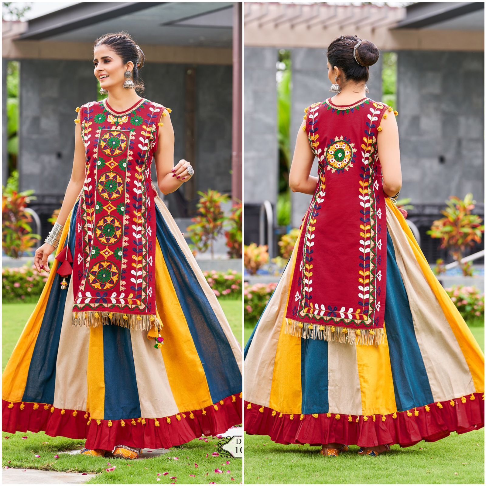 Unic Navratri Lehenga Collection - Cotton, Sizes S-xxl, 40 Inches Length | Colorful, Embroidered, Handmade Latkans, Flairy Skirt