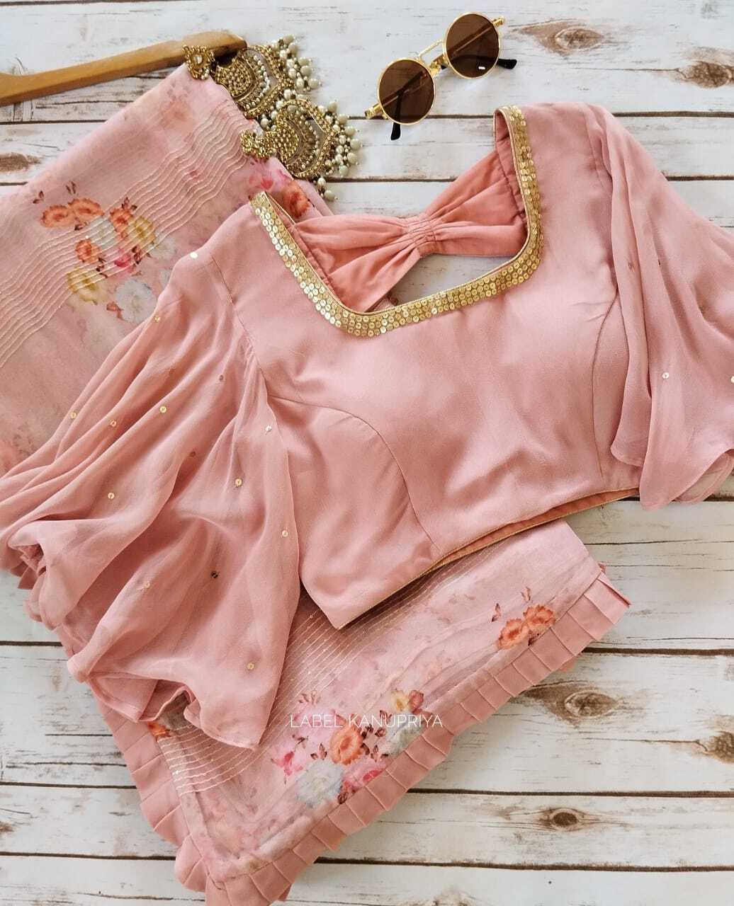 Party Wear Saree - Satin Silk, 5.50 Mtr Length, 0.80 Mtr Blouse, Pink Color, Digital Print With Pleated Ruffle Border, Elegant Design, Soft Fabric