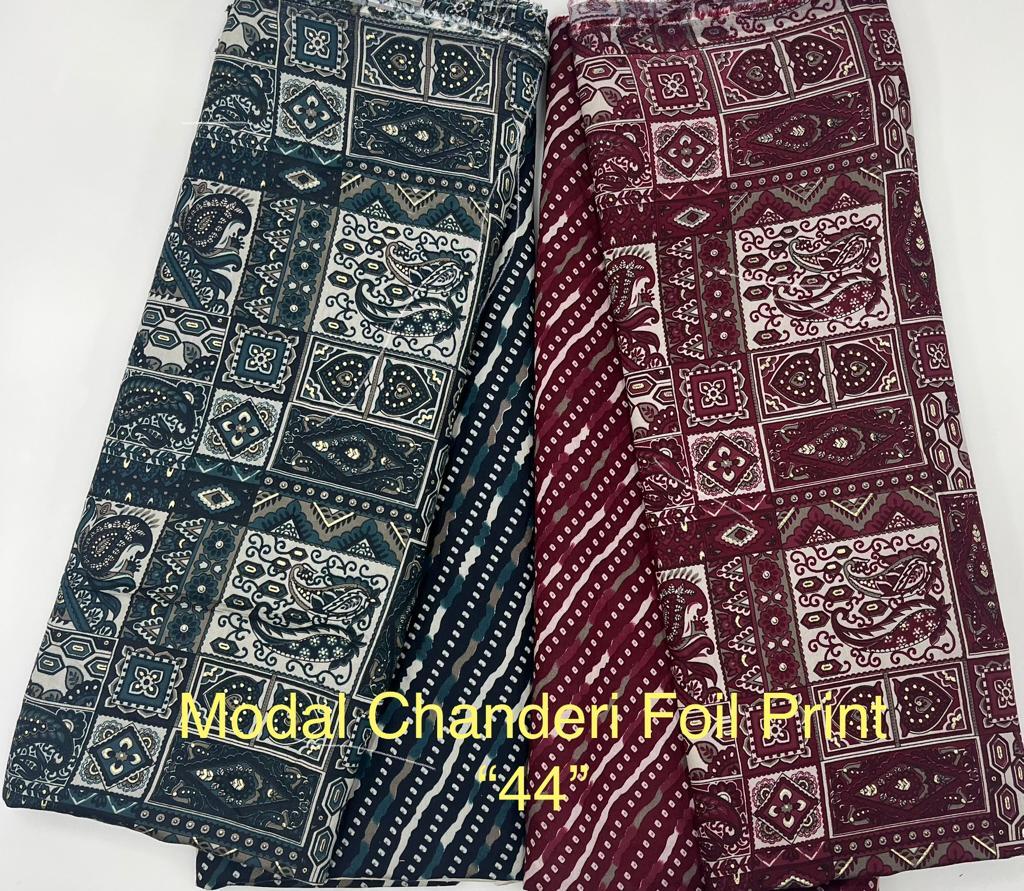Modal Chanderi Foil - 44" Width, All Colour | Fabric Type: Chandri Foil, Ideal For Kurti, Dress, Ethnic Wear