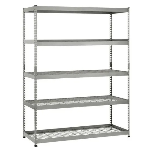 Metal Storage Racks - Mild Steel Construction, 8-11 Feet Height, Grey Color | Light Duty Double-Sided Shelving with 5 Shelves, Polished Surface Treatment, Ideal for Industrial and Warehouse Storage