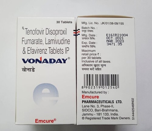 Tencfovir Disoprocil Fumarate Lamivudine Efavirenz Tables Ip(Emcure) - Drug Type: General Medicines