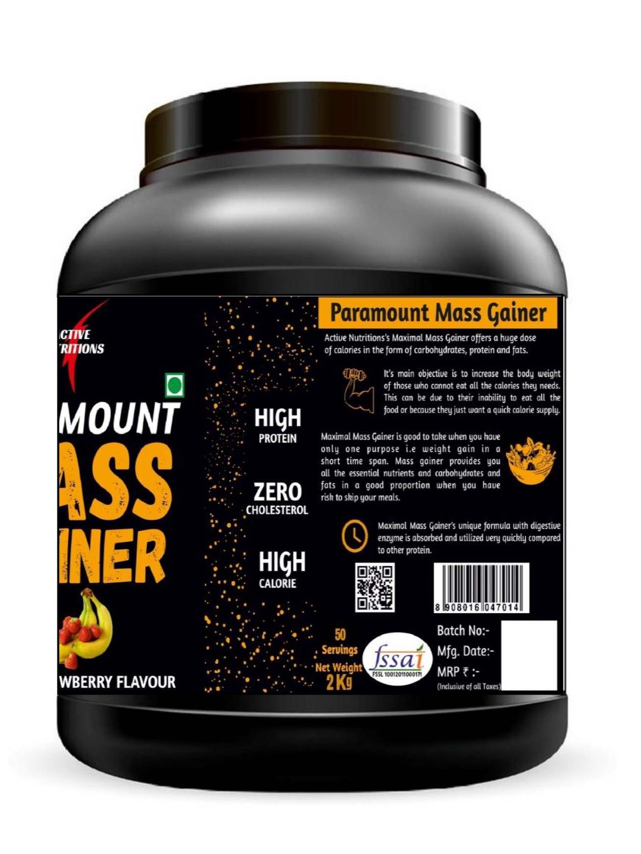 Active Nutritions Paramount Mass Gainer (Chocolate And Banana Strawberry Flavour) 1kg/2kg Dosage Form: Powder