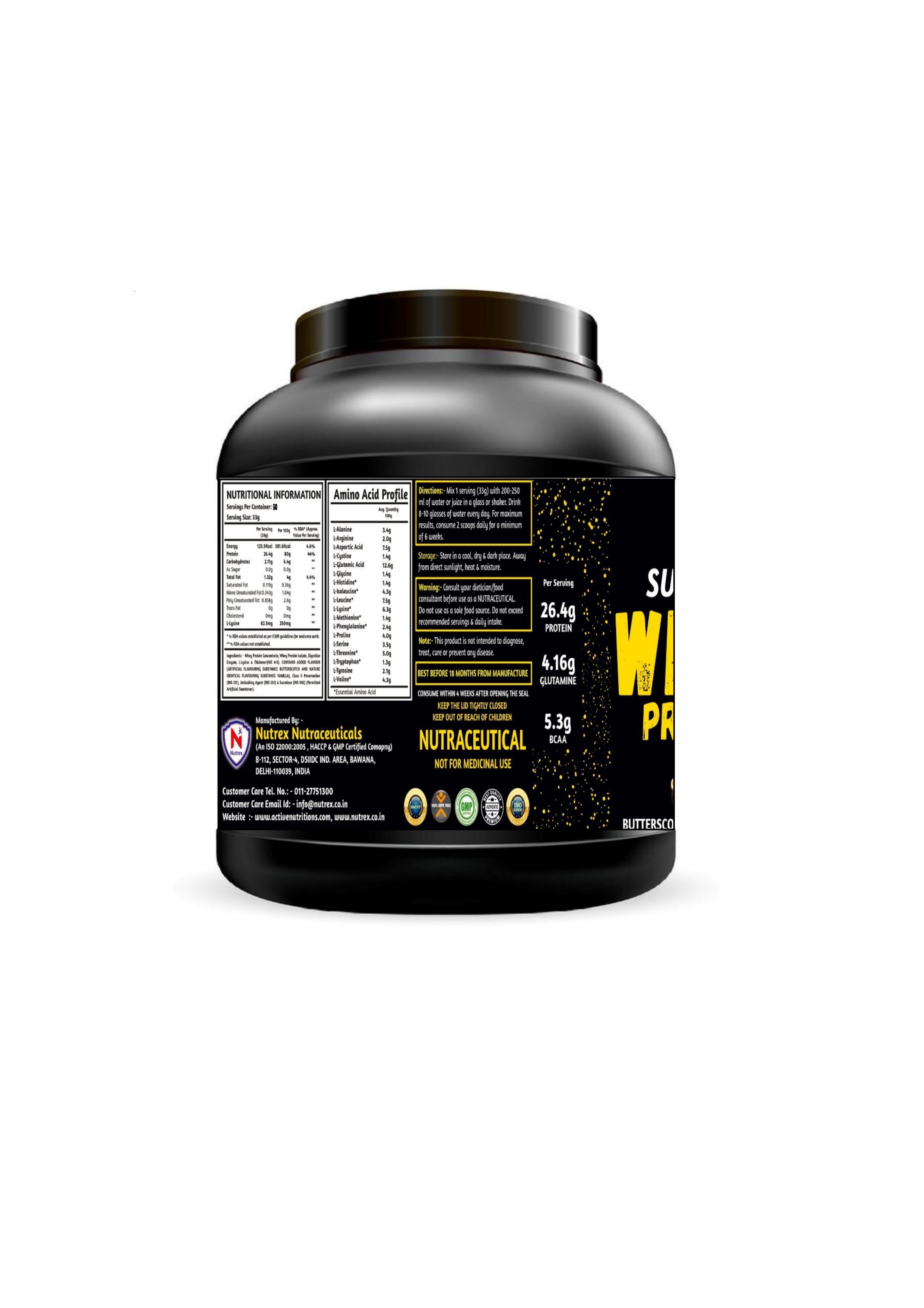 Active Nutritons Supreme Whey Protein (Chocolate And Buteerscotch Vanilla Flavour )1kg/2kg Dosage Form: Powder