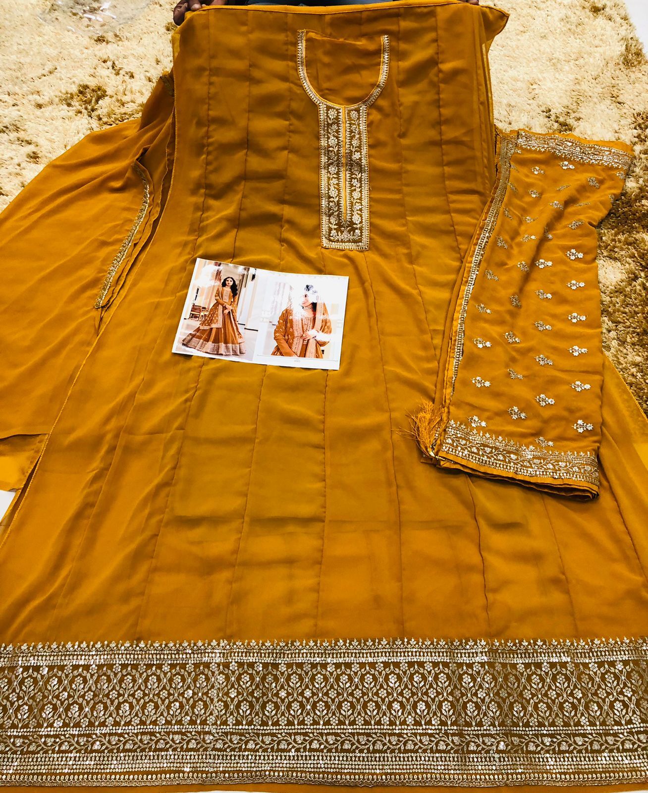 Fancy Salwar Suit - Bluming Georgette + Faux Georgette, Top Length 55 Inches, Bust Upto 46 Inches, Bottom Upto 44 Inches | Elegant Design, Embroidered, Free Size, Comfortable Fit
