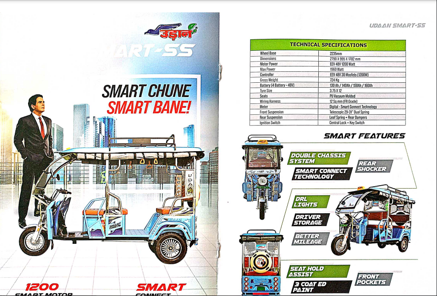 Smart E-rickshaw - 2790x995x1782 Mm | 1250 Watt Powerful Electric Motor, 500 Kg Load Capacity, Long-lasting Battery, Sleek Modern Design