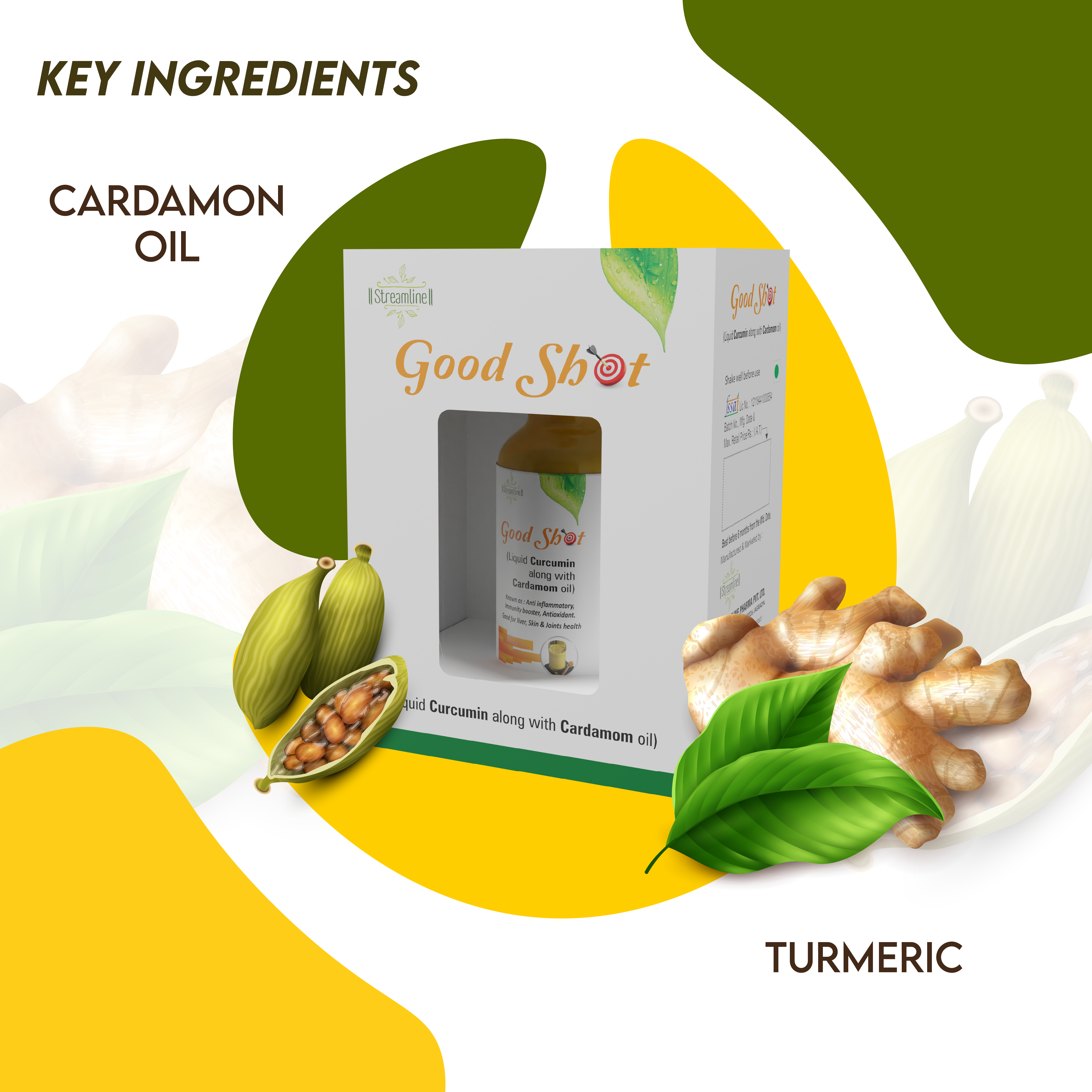 Good Shot Curcumin & Cardamom Oil - Capsule Form (Two Daily Dosage) | Antioxidants, Anti-inflammatory, Digestive Support, Mood Enhancement, Immune Boosting, Detoxification Aid, Healthy Skin & Hair Growth