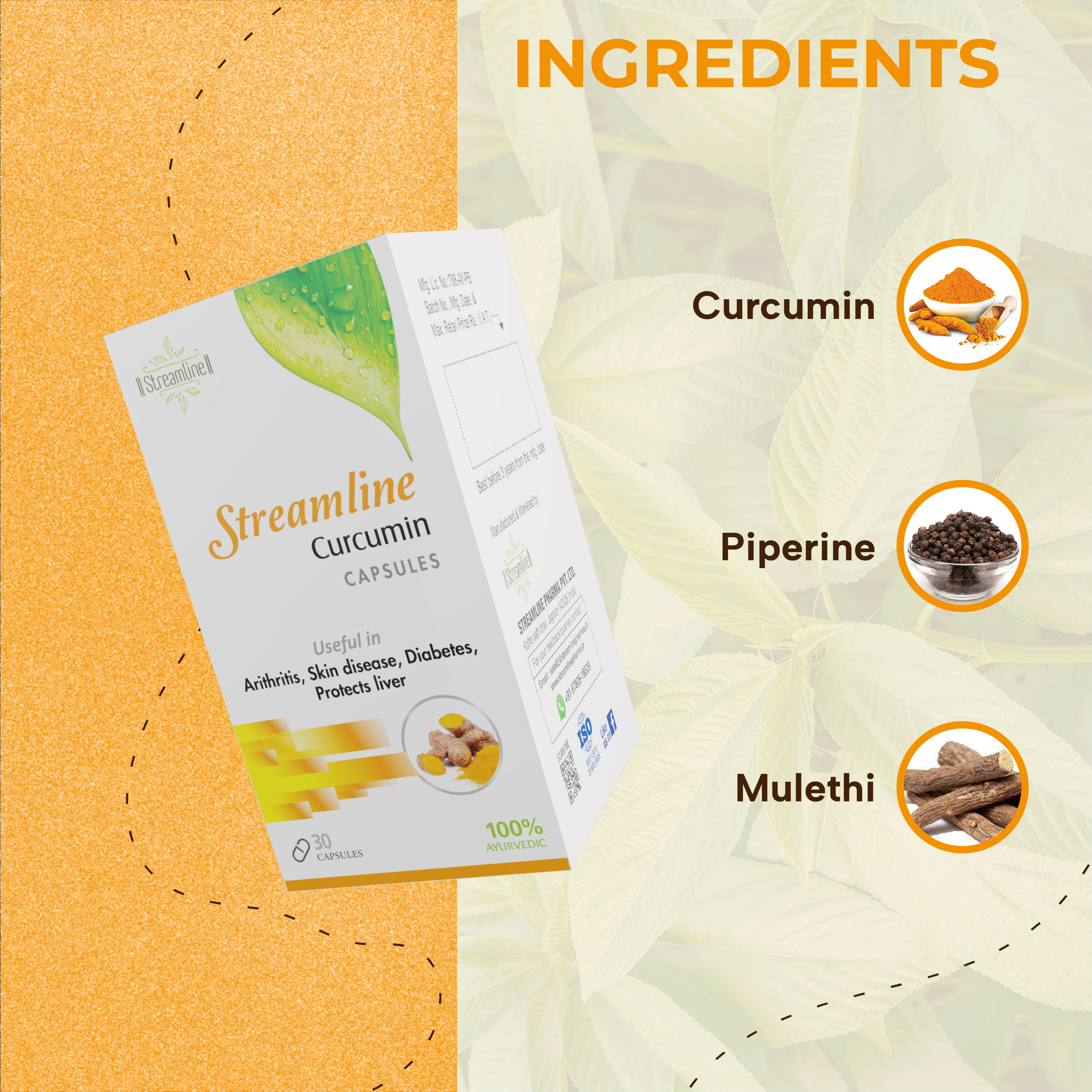 Curcumin Capsules - Herbal Capsules, Anti-aging & Antioxidant Support | Powerful Antioxidant, Anti-inflammatory, Liver Protection, Sports Nutrition, Skin & Diabetes Support