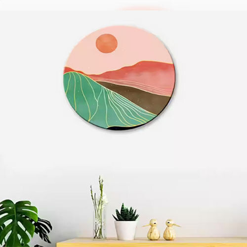 Modern Art Mountain Scenery Round Shape Canvas Wall Painting Medium: Dry Ink