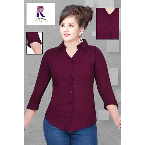 Ladies Regular Wear Shirt - Cotton Fabric, Casual Style, Plain Pattern | All Season Wear, Machine Washable, Versatile for Everyday Use