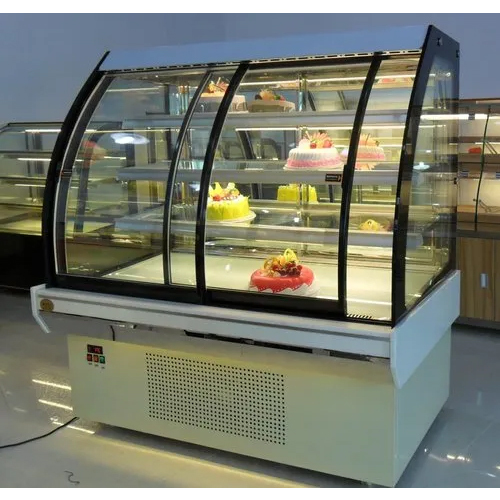 Stainless Steel Cake Display Counter - Modern Design, Various Height & Length Options | Polished Surface, Silver Color, Glass & Steel Materials