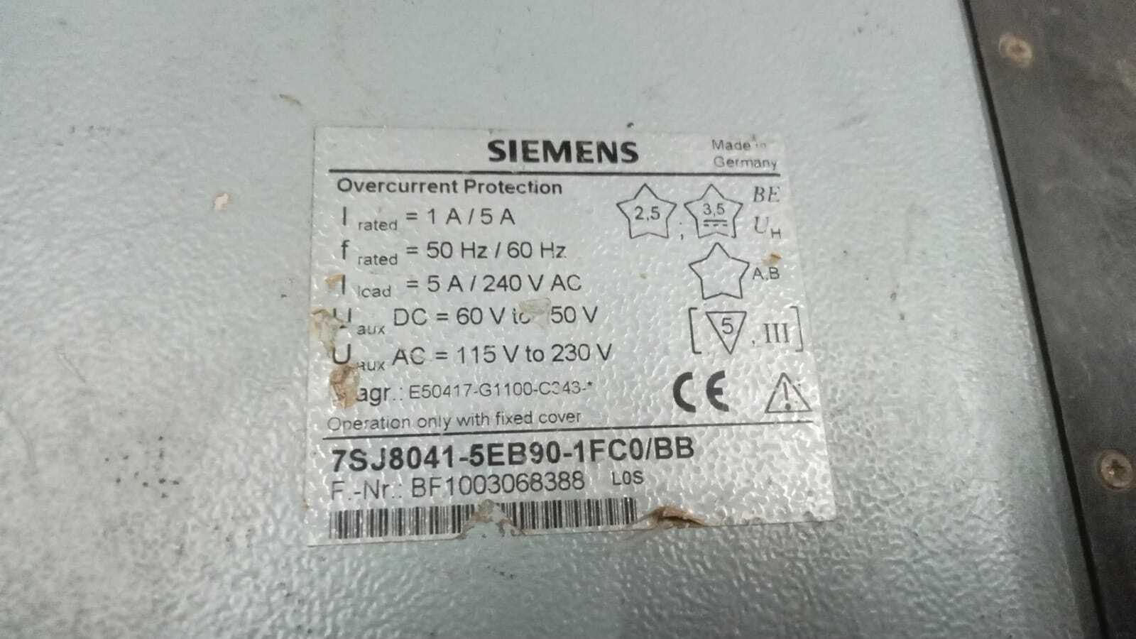 Siemens 7sj8041-5eb90-1fc0 Bb Relay - Application: Electrical Protection