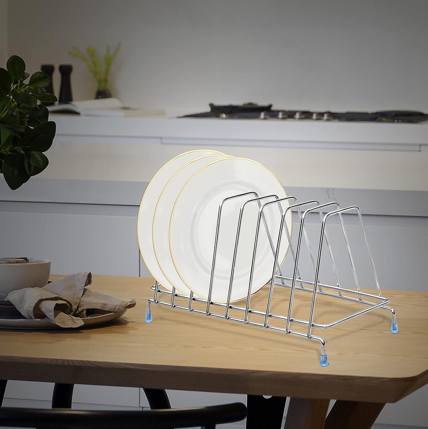 Ss Plate Stand - Stainless Steel, Silver | 2in1 Drying & Storage Rack With Rubber Grip For Plates And Utensils, Easy To Clean