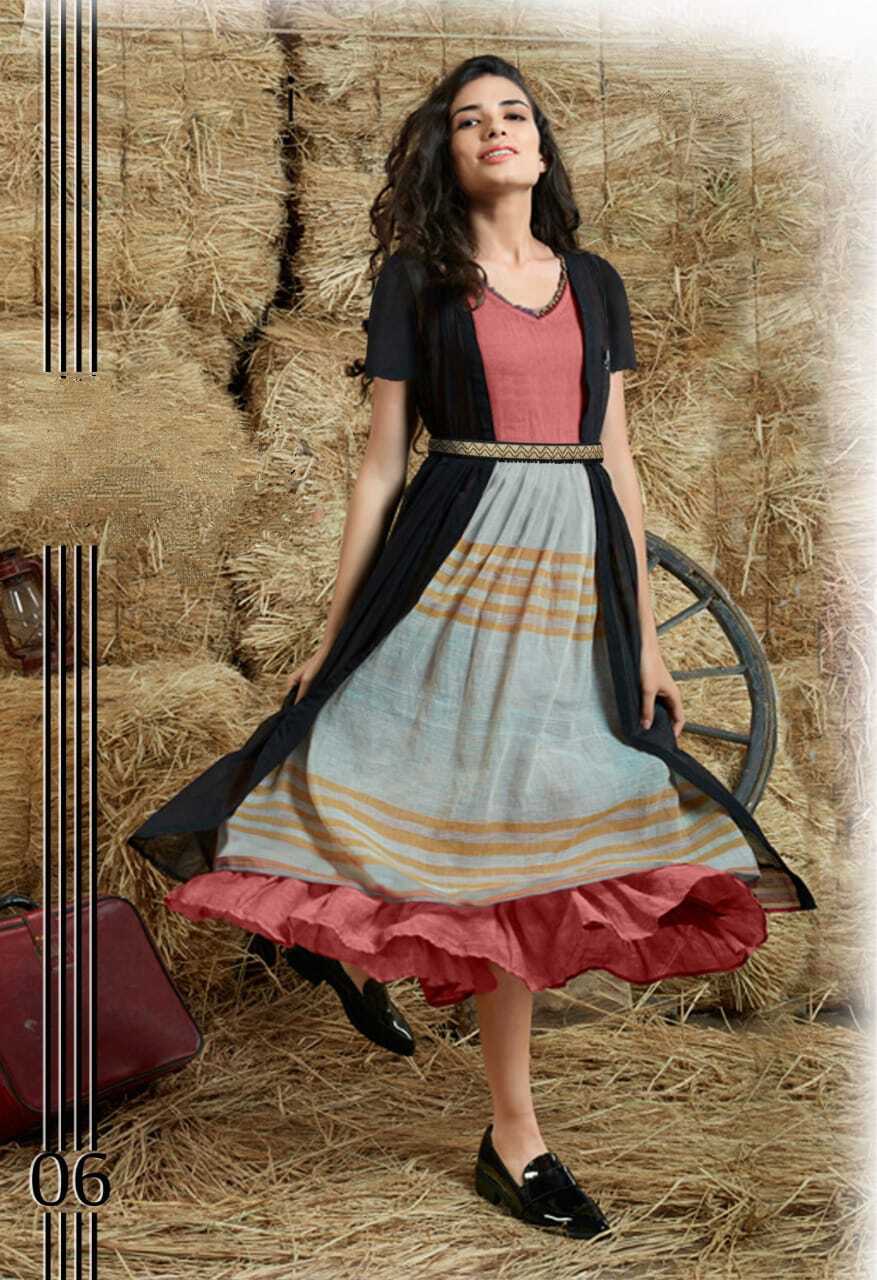 Girls Western Kurti - Cotton Fabric, Sizes M, L, Xl, Xxl, 45" Length | All Season Wear, Short Sleeves, Digital Print