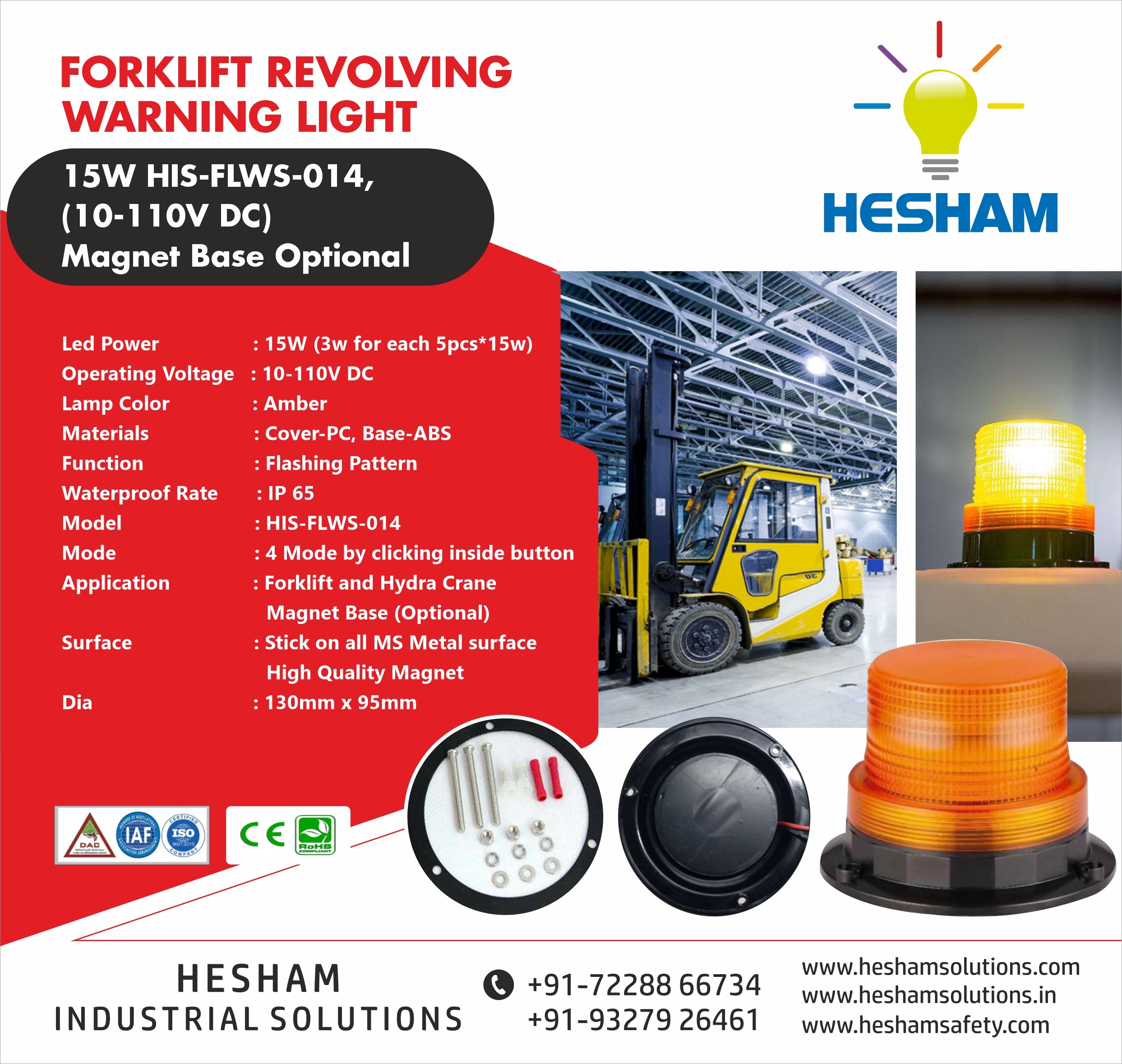 Forklift Revolving Warning Light - Input Voltage: 10-110 Dc Volt (V)