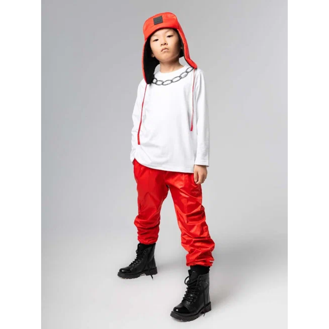 Trousers 33-38u - 100% Polyester & Cotton Lining, Loose Fit Red | Elastic Waist, Pockets, Cuffs, Waterproof, Super-soft Texture