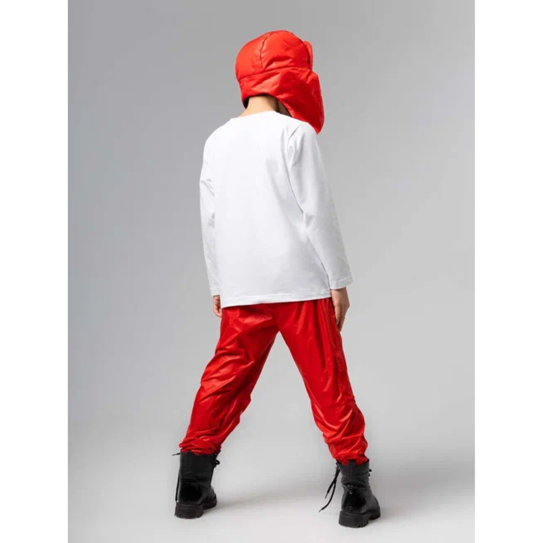 Trousers 33-38u - 100% Polyester & Cotton Lining, Loose Fit Red | Elastic Waist, Pockets, Cuffs, Waterproof, Super-soft Texture