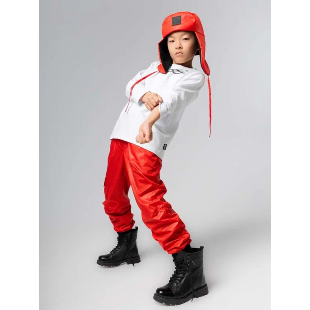 Trousers 33-38u - 100% Polyester & Cotton Lining, Loose Fit Red | Elastic Waist, Pockets, Cuffs, Waterproof, Super-soft Texture