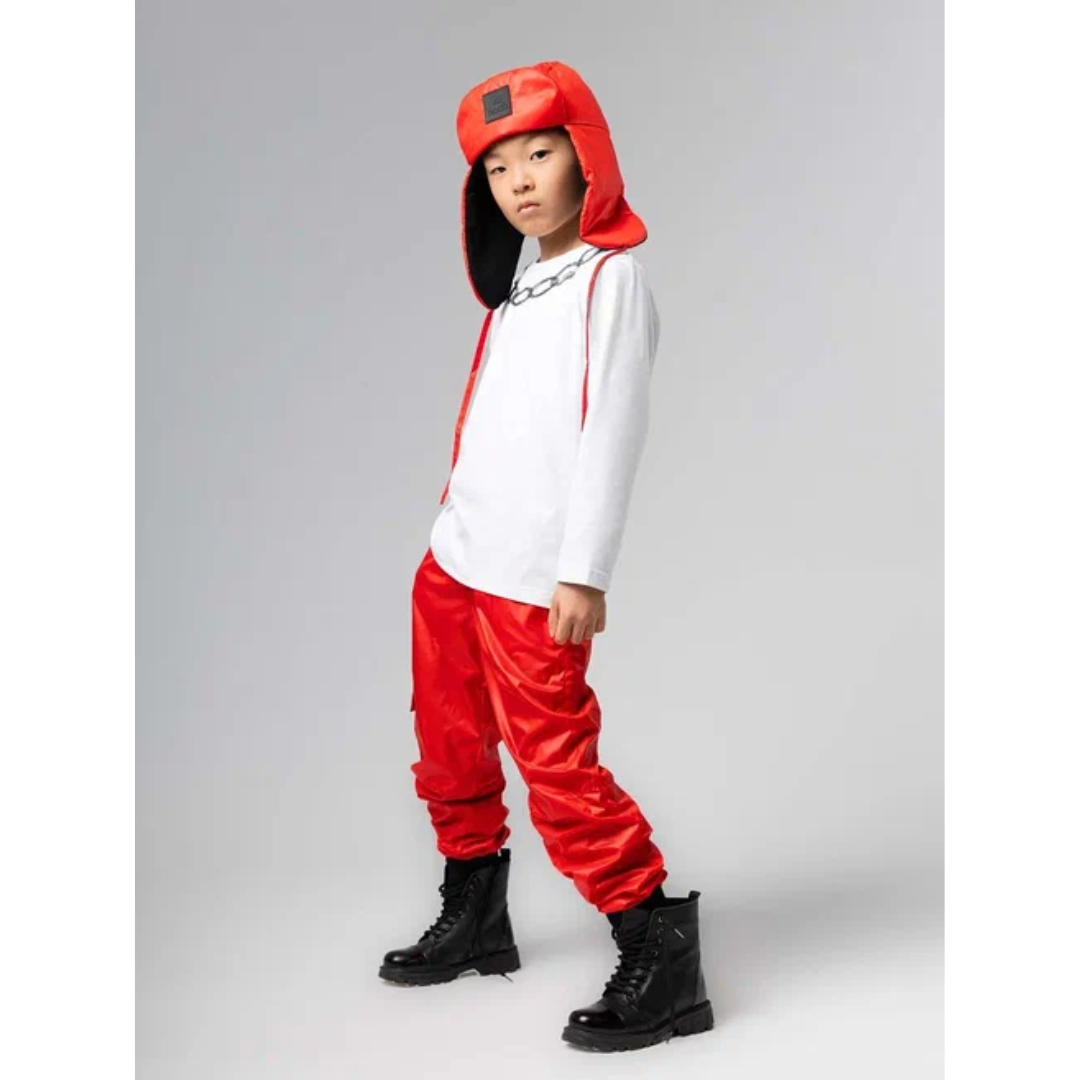 Trousers 33-38u - 100% Polyester & Cotton Lining, Loose Fit Red | Elastic Waist, Pockets, Cuffs, Waterproof, Super-soft Texture