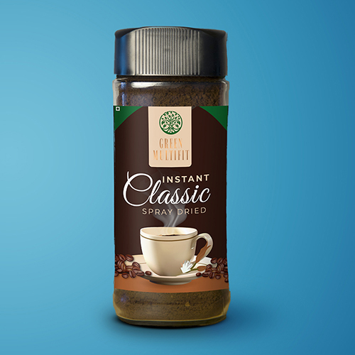 Instant Classic Spray Dried Coffee - Organic Arabica Variety, Hand Made Processing , Strong Cacao-Flavored Beverage in Aesthetic Glass Containers