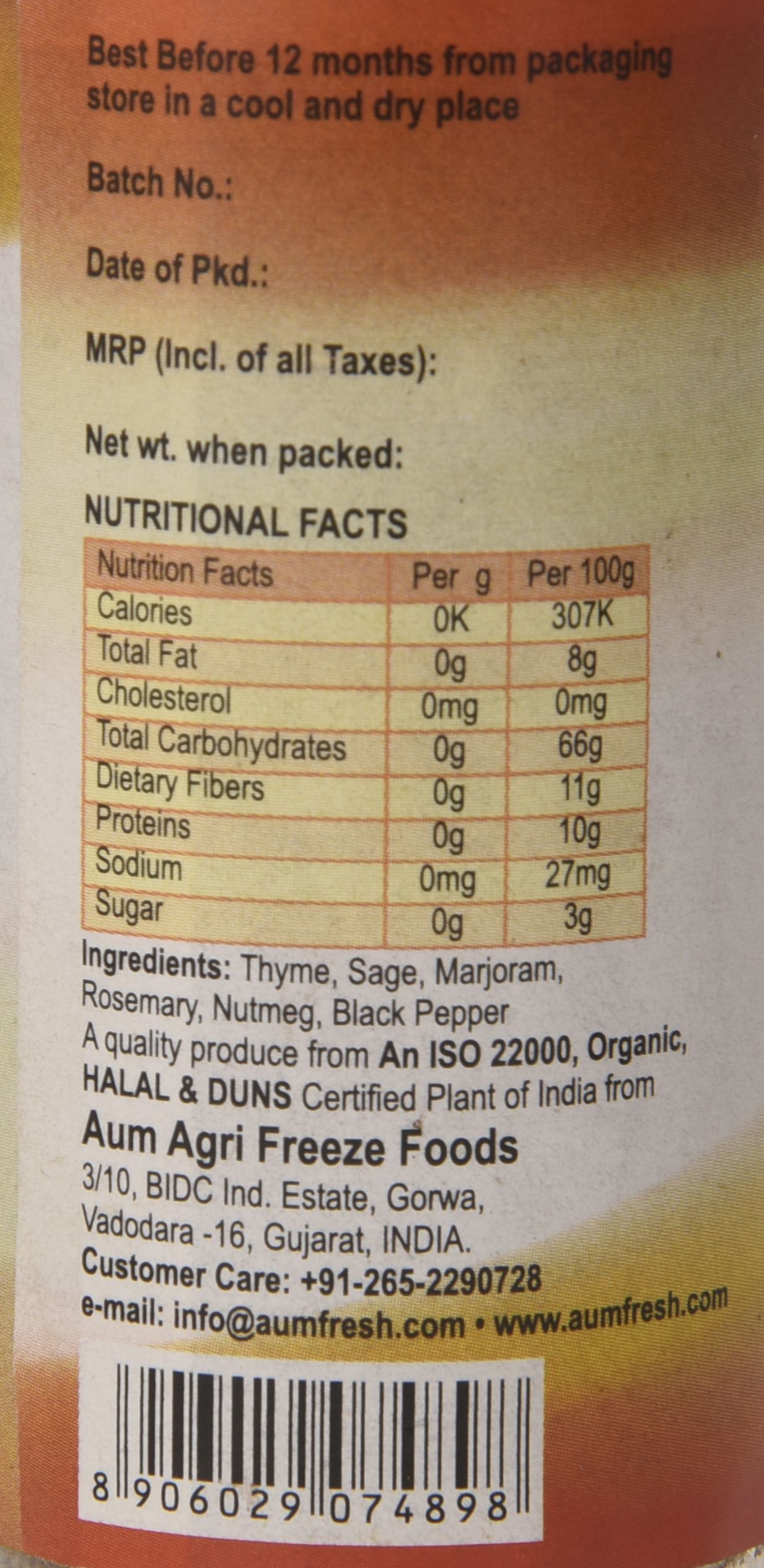 Poultry Seasoning - Freeze Dried, Deep Green Powder & Granules | Suitable For Cool & Dry Storage, 15 Grams Weight