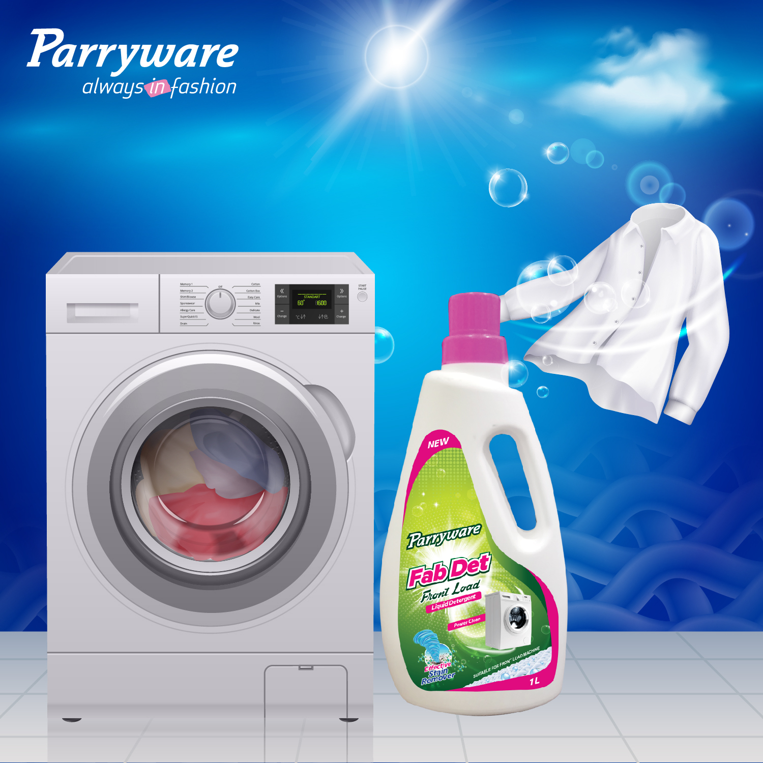 Blue Parryware Fab Det Liquid Detergent For Front Load Washing Machine 1l Pack