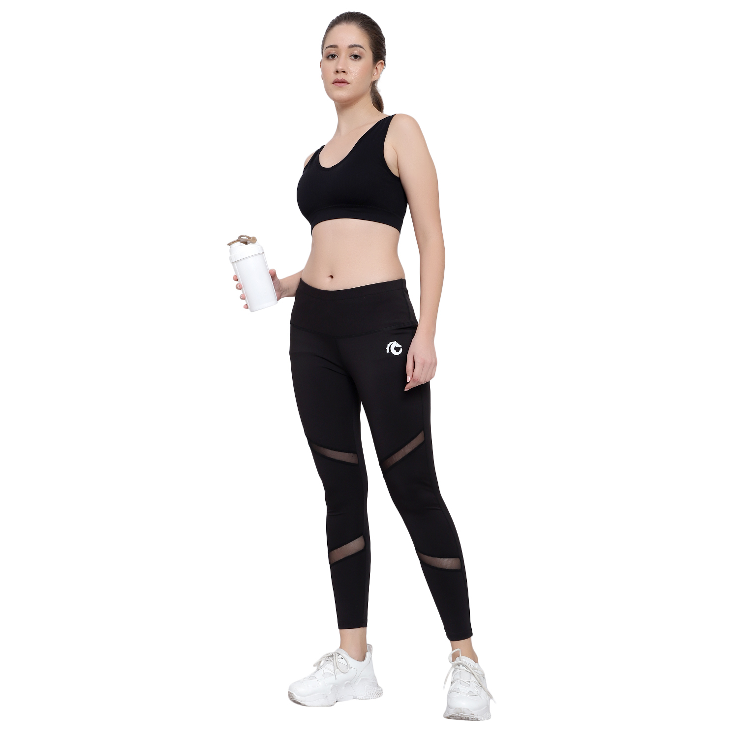 Meshwork Sports Leggings - Polyester Blended, Sizes S-xxl | Stylish Front Mesh Design, Perfect Fit For Yoga And Workouts