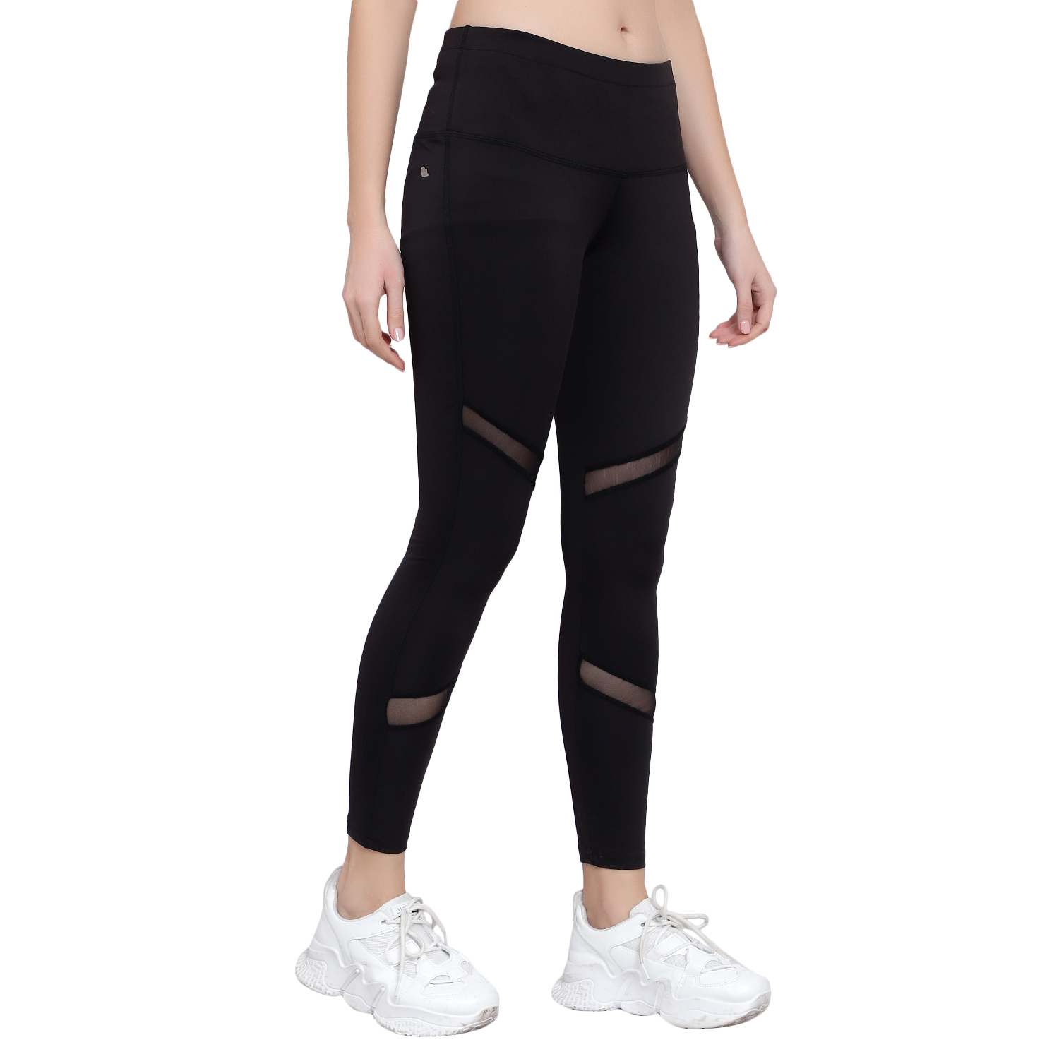 Meshwork Sports Leggings - Polyester Blended, Sizes S-xxl | Stylish Front Mesh Design, Perfect Fit For Yoga And Workouts