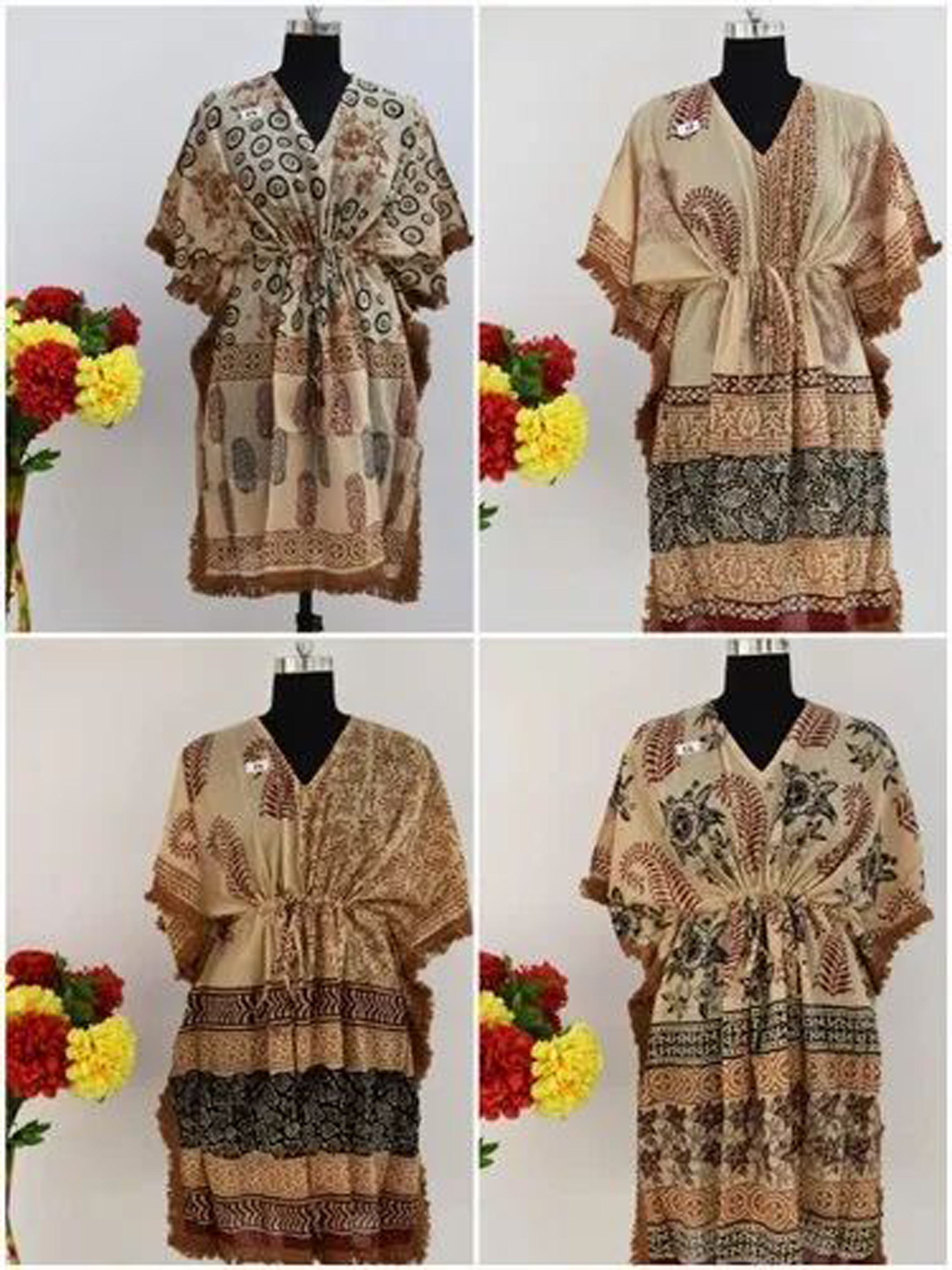 Bagru Hand Block Kaftan - Bust Size: Free