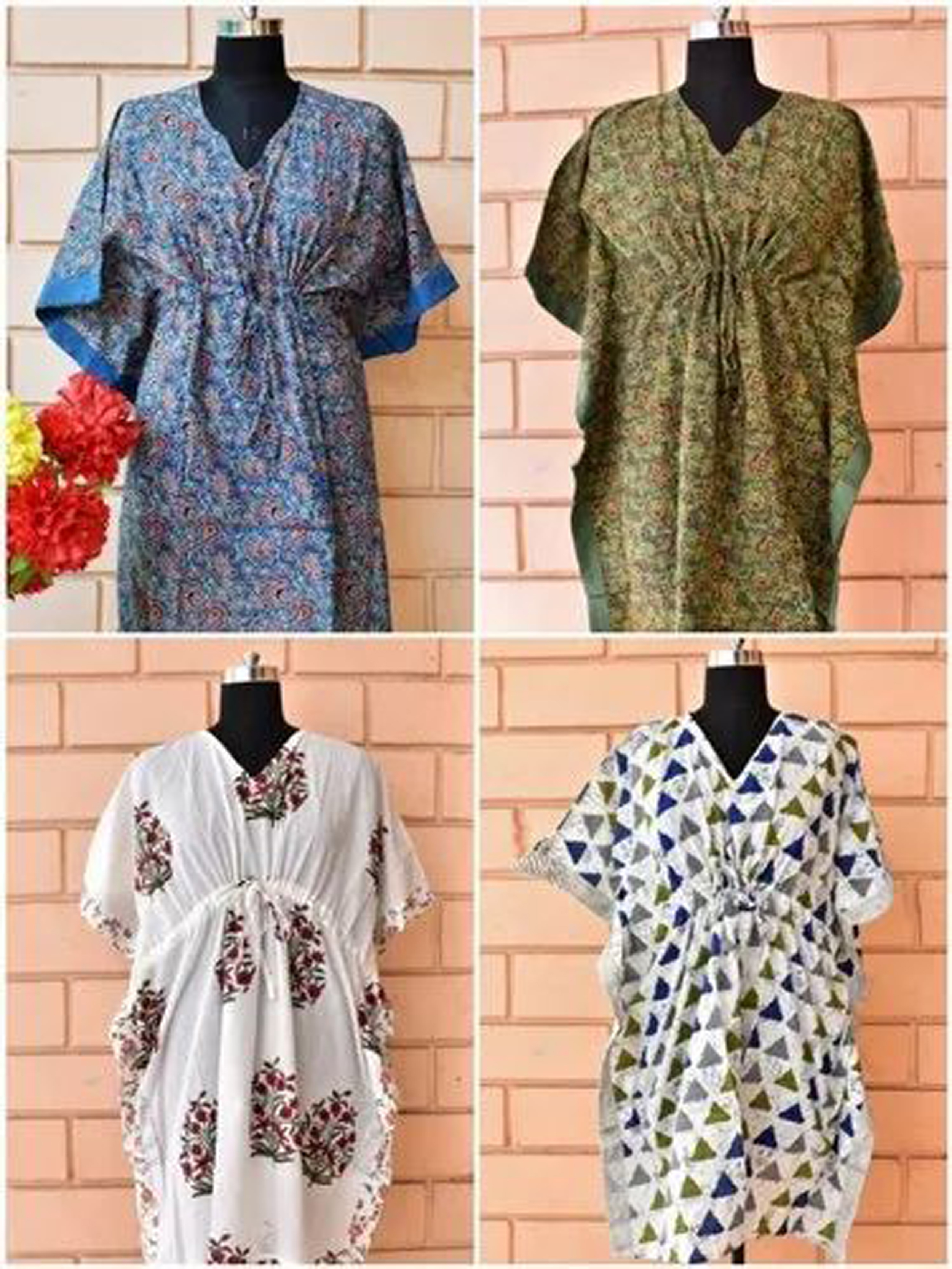 Hand Block Frill Kaftan - Bust Size: Free