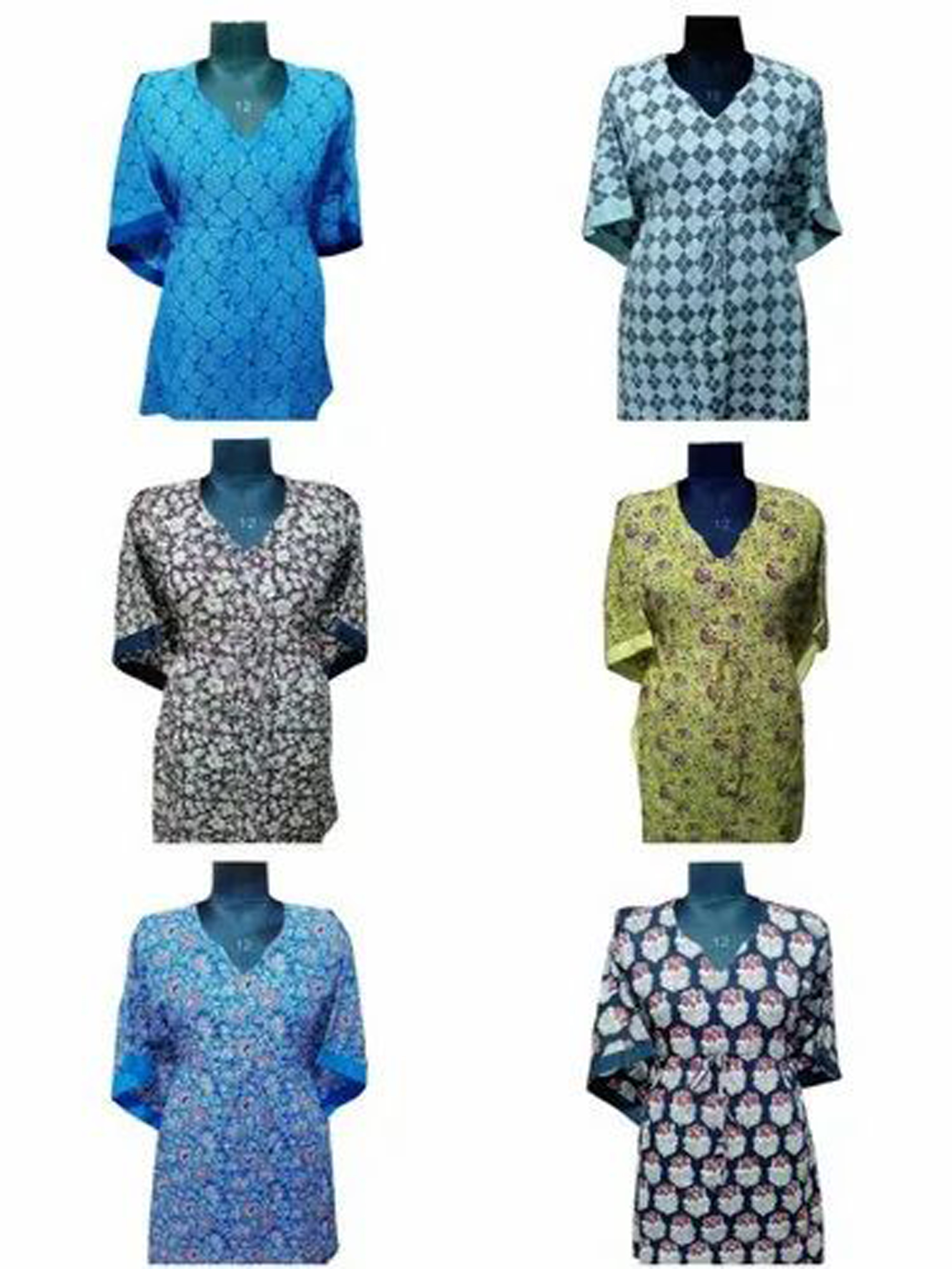 Bagru Print Kaftan - Cotton, 44-52 Inches Length | Floral Print, V Shape Neck, Adjustable Drawstring Waist, Short Sleeves, Multi-purpose