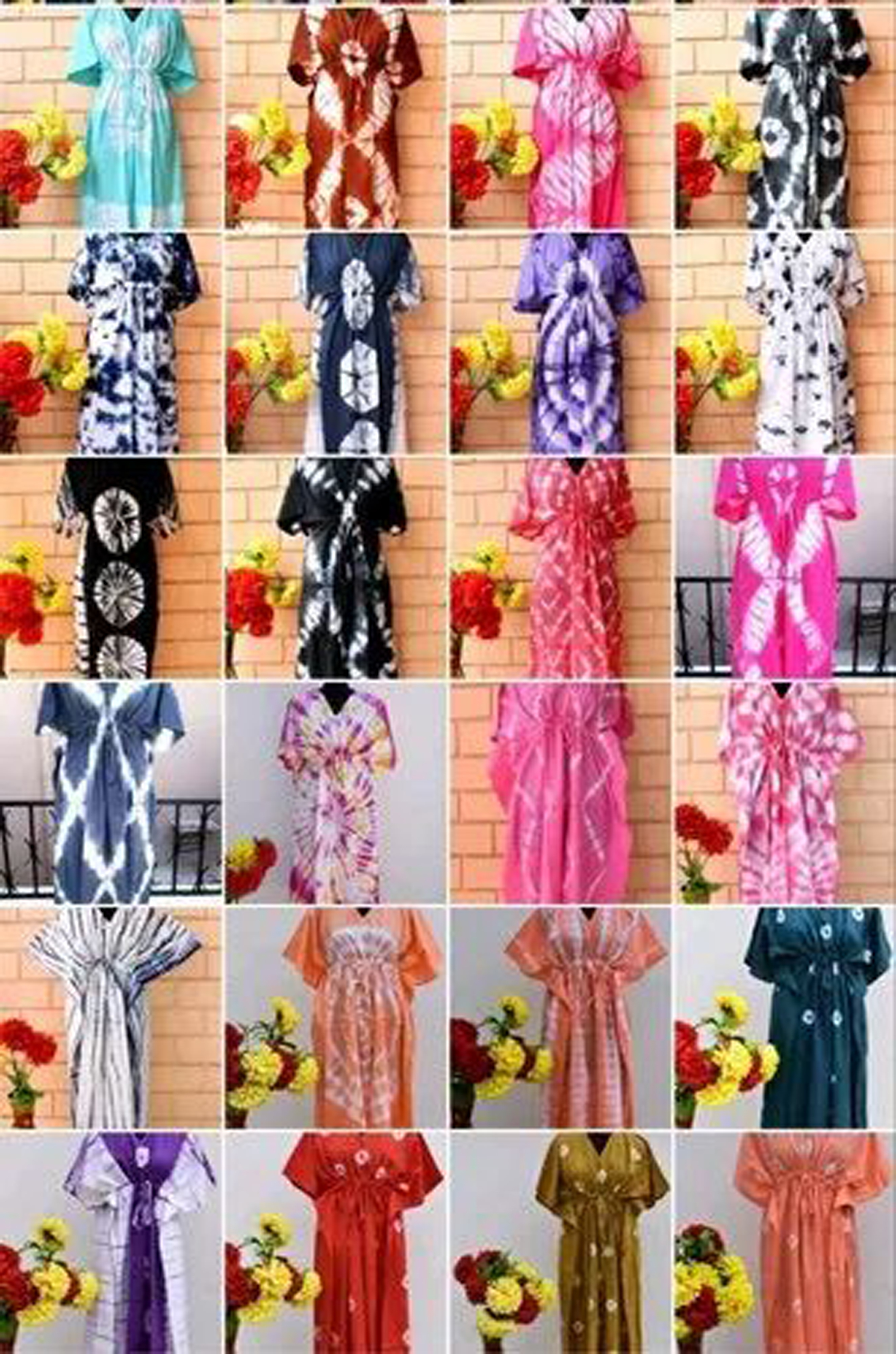 Tie Dye Kaftan - Cotton, Length 48-50 Inches | Free Size, Short Sleeves, Adjustable Waist, V Shape Neck, Multi-purpose Beach Wear