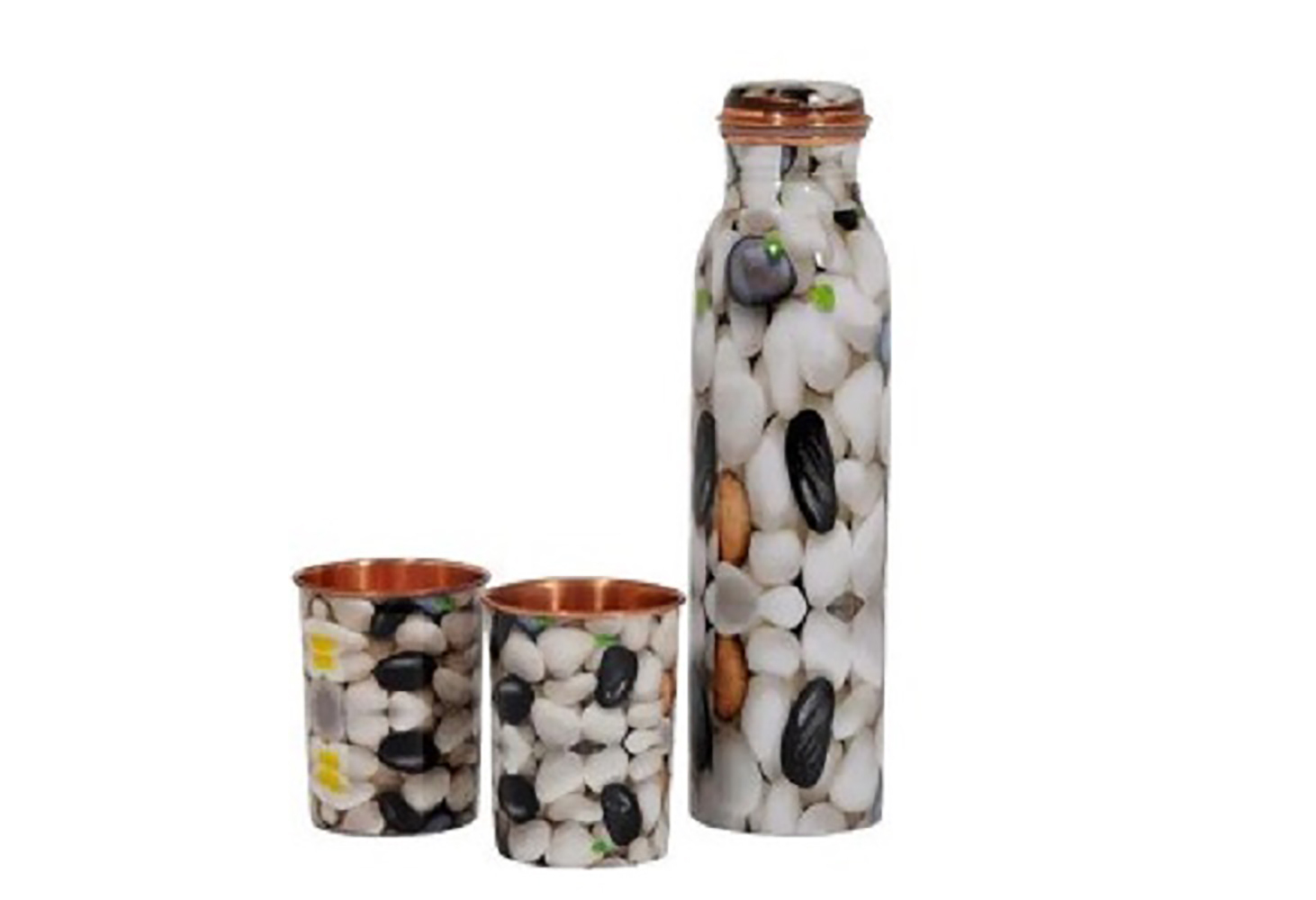 Copper Printed Bottle Set - Handcrafted Copper Bottle & Glass Set | Antimicrobial Design, Ergonomic Silhouette, Keeps Beverages Cold