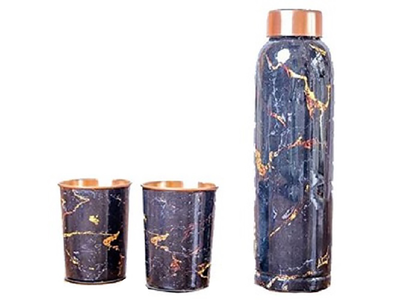 Copper Printed Bottles - Handcrafted Copper Bottle With Matching Glass , Ergonomic Design, Antimicrobial Properties, Keeps Beverages Cold For Hours