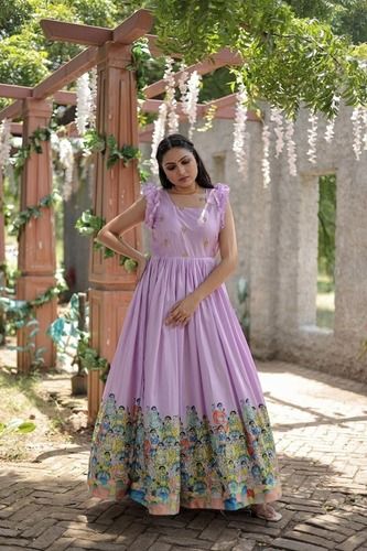 Designer Printed Dola Silk Gown