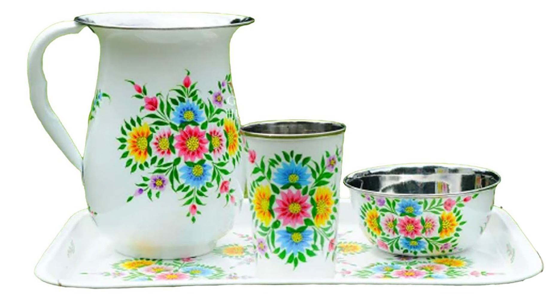 Enamel Printed Jug Set (D) - Copper Material, Ergonomic Design , Handcrafted Tiffin With Matching Glass For Enhanced Beverage Experience