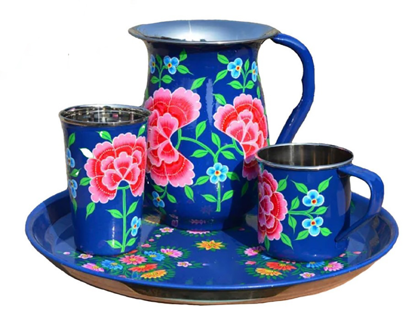 Enamel Lemon Black Set With Tray (8pcs)