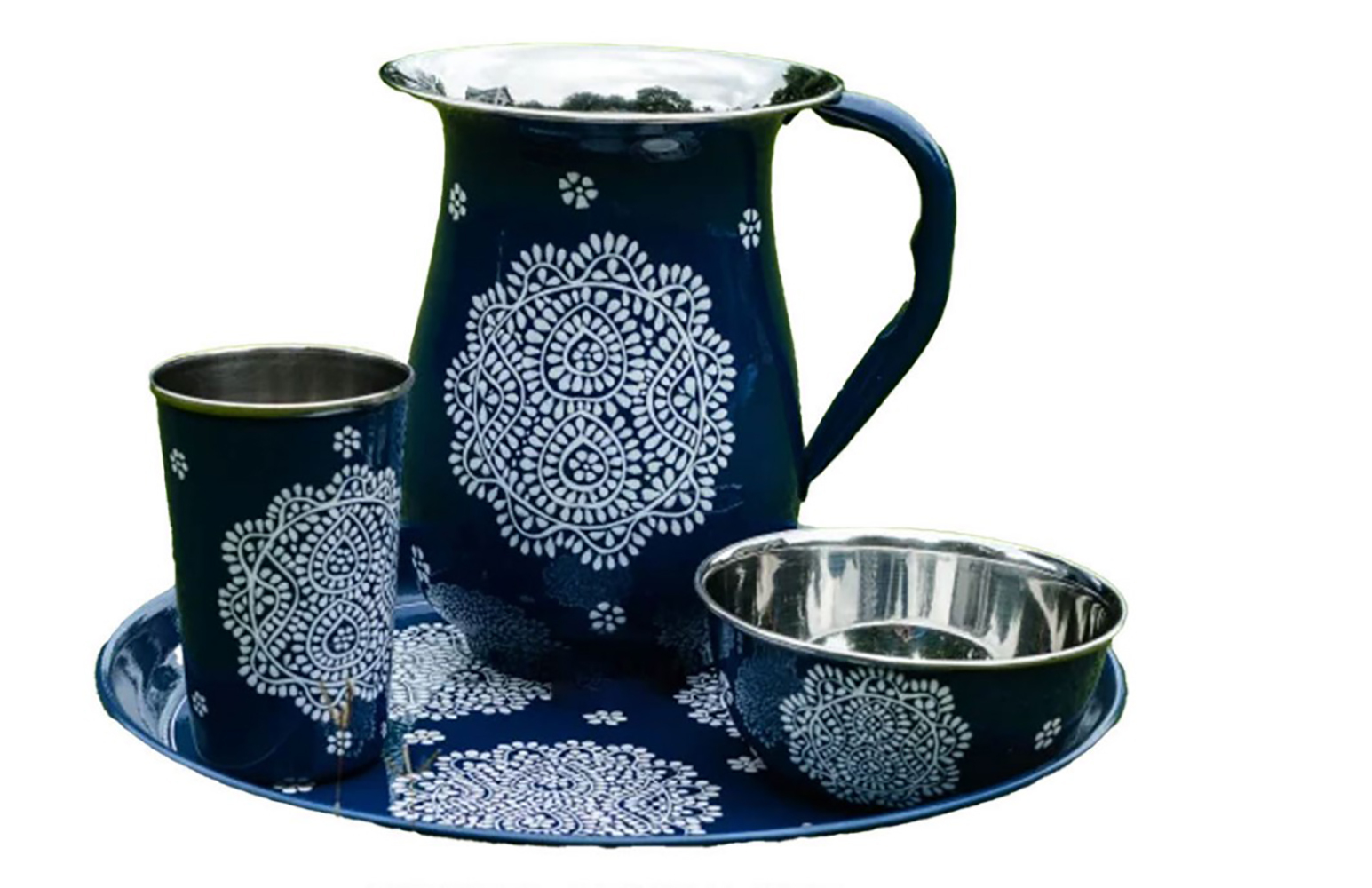 Enamel Lemon Black Set With Tray (8pcs)