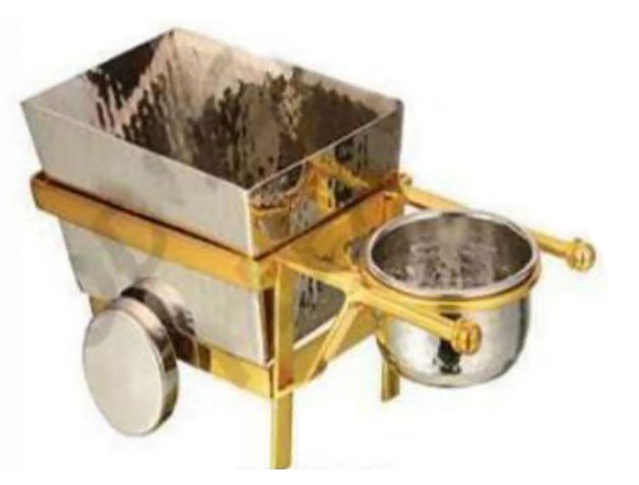 Steel Serving Rectangular Car With Brass - Silver Bowl Set With Handcrafted Copper Finish, Ergonomic Design, Includes Matching Glass And Spoon