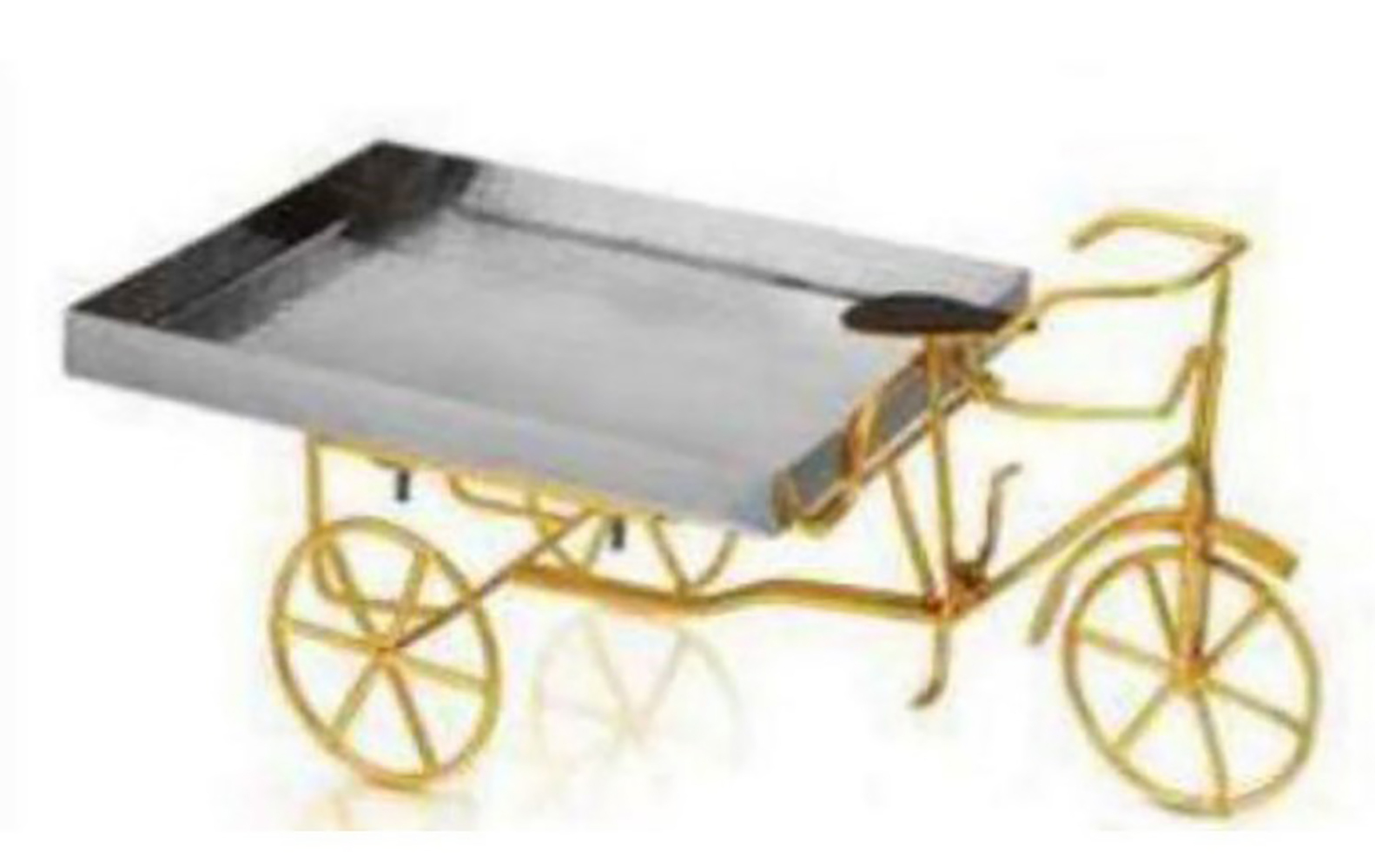 Steel Serving Rectangular Car With Brass - Silver Bowl Set With Handcrafted Copper Finish, Ergonomic Design, Includes Matching Glass And Spoon