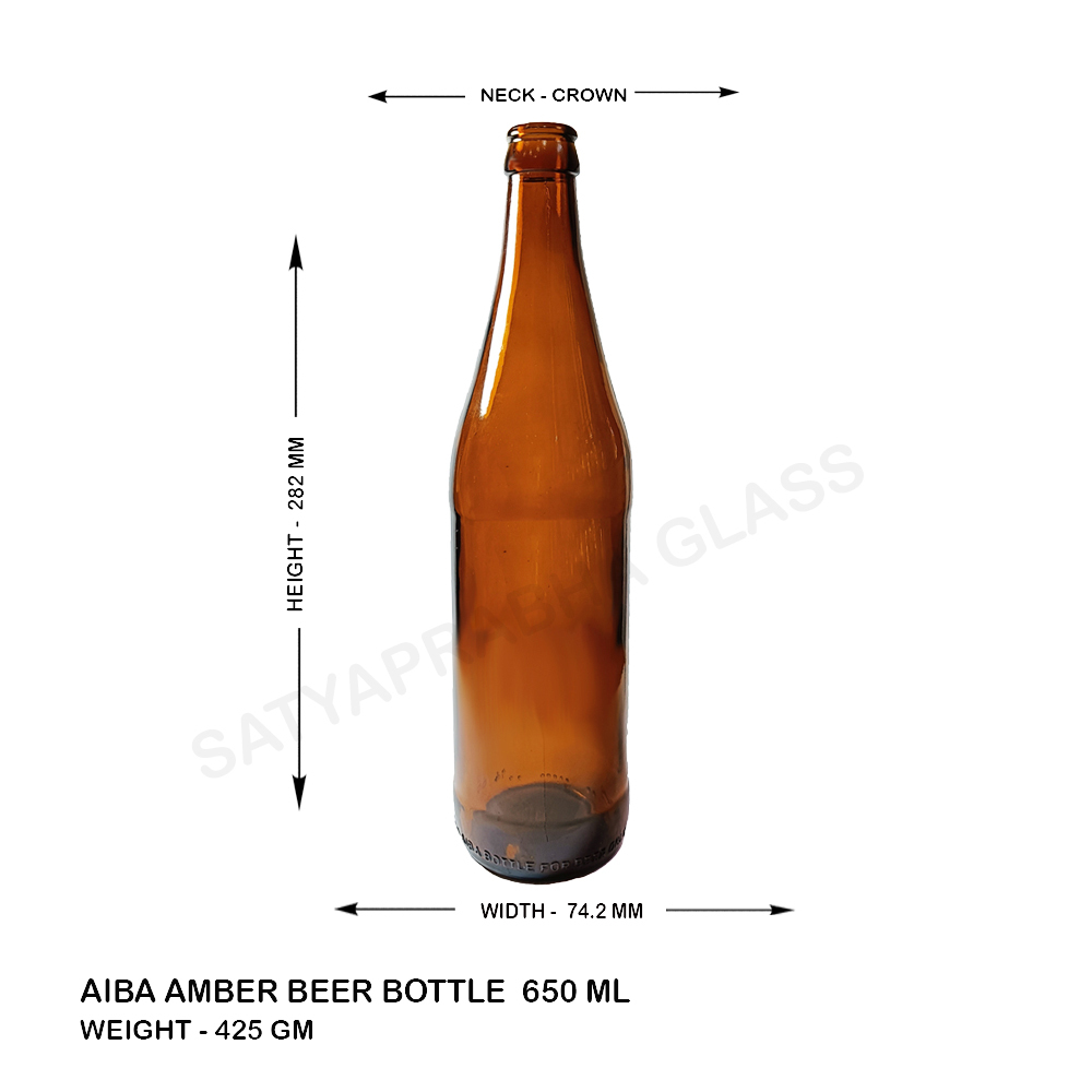 650 Ml Glass Beer Bottles - Glass, 650 Ml Capacity, Amber Color, Diameter 74.2 Mm, Height 282 Mm, Round Shape, Crown Cap Sealing | Lightweight, Appealing Design, Impeccable Finish