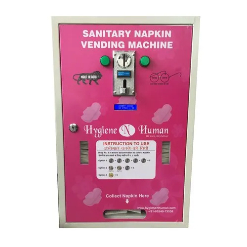 Automatic Sanitary Napkin Vending Machine - Steel Material, Standard Size, Pink Color | Automatic Operation with 230 Power Supply and Warranty Included