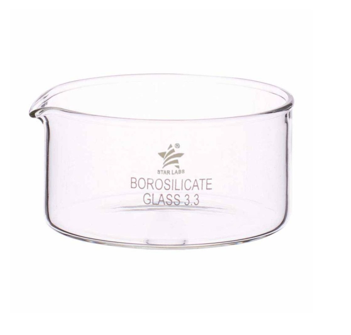 Borosilicate Crystallizing Dish - 200ml Transparent Heavy Wall Glass | High Temperature Resistance, Durable Design With Spout For Crystal Observation