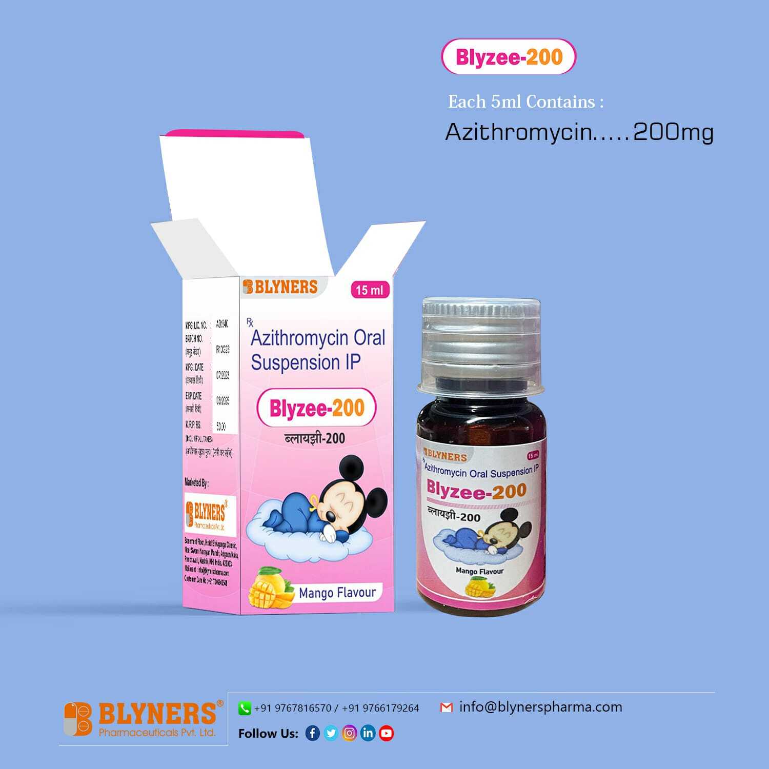 Azithromycin 200mg Oral Suspension - 200mg/5ml, Orange Flavor, Antibacterial Action, Easy To Administer, Once Daily Dose, Treats Wide Spectrum Infections